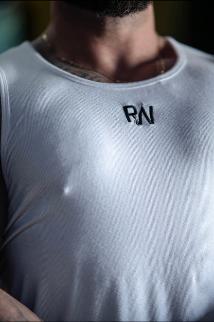 White Ribbed Muscle Fit Vest