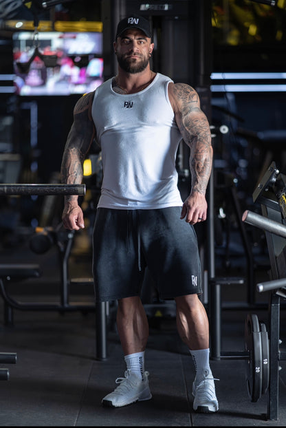 White Ribbed Muscle Fit Vest