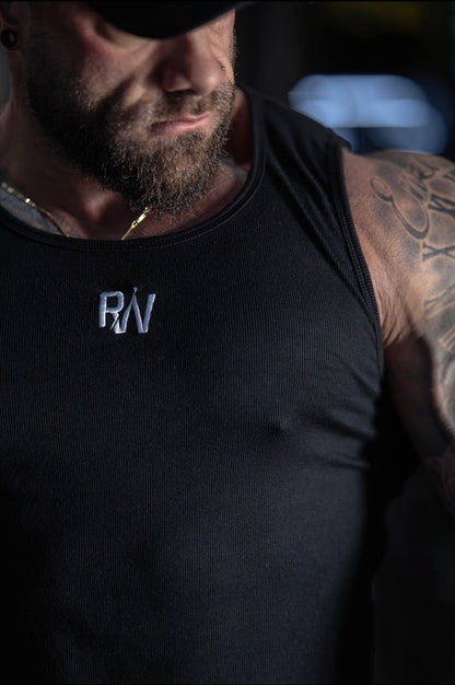Black Ribbed Muscle Fit Vest