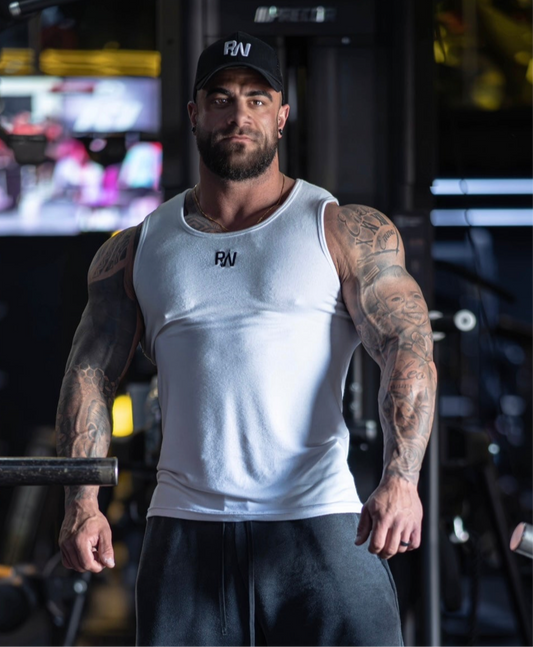 White Ribbed Muscle Fit Vest