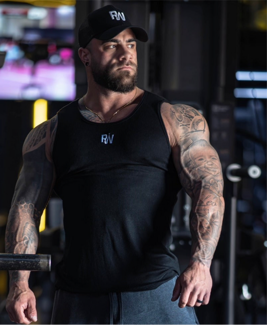 Black Ribbed Muscle Fit Vest