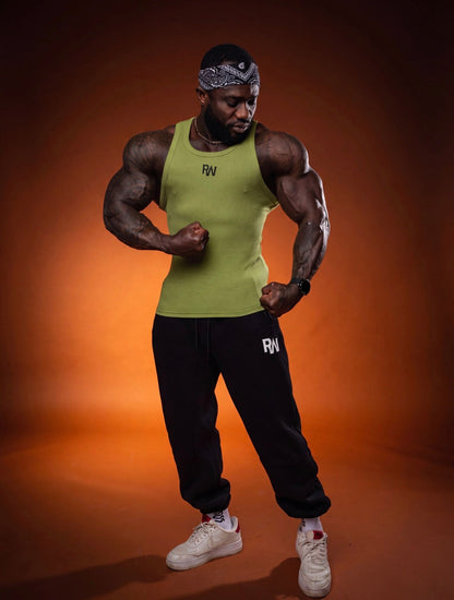 Army Green Ribbed Muscle Fit Vest