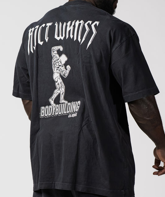 Charcoal black 'Bodybuilding Clique' Tee