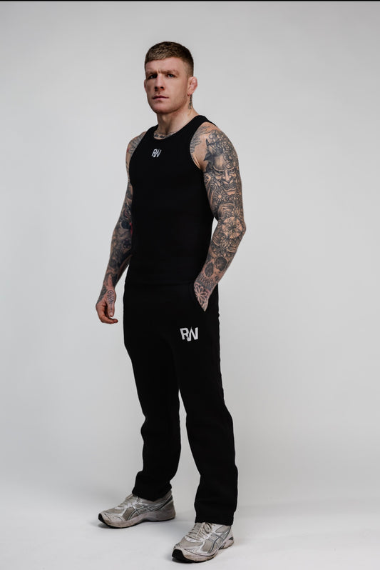 Black Ribbed Muscle Fit Vest