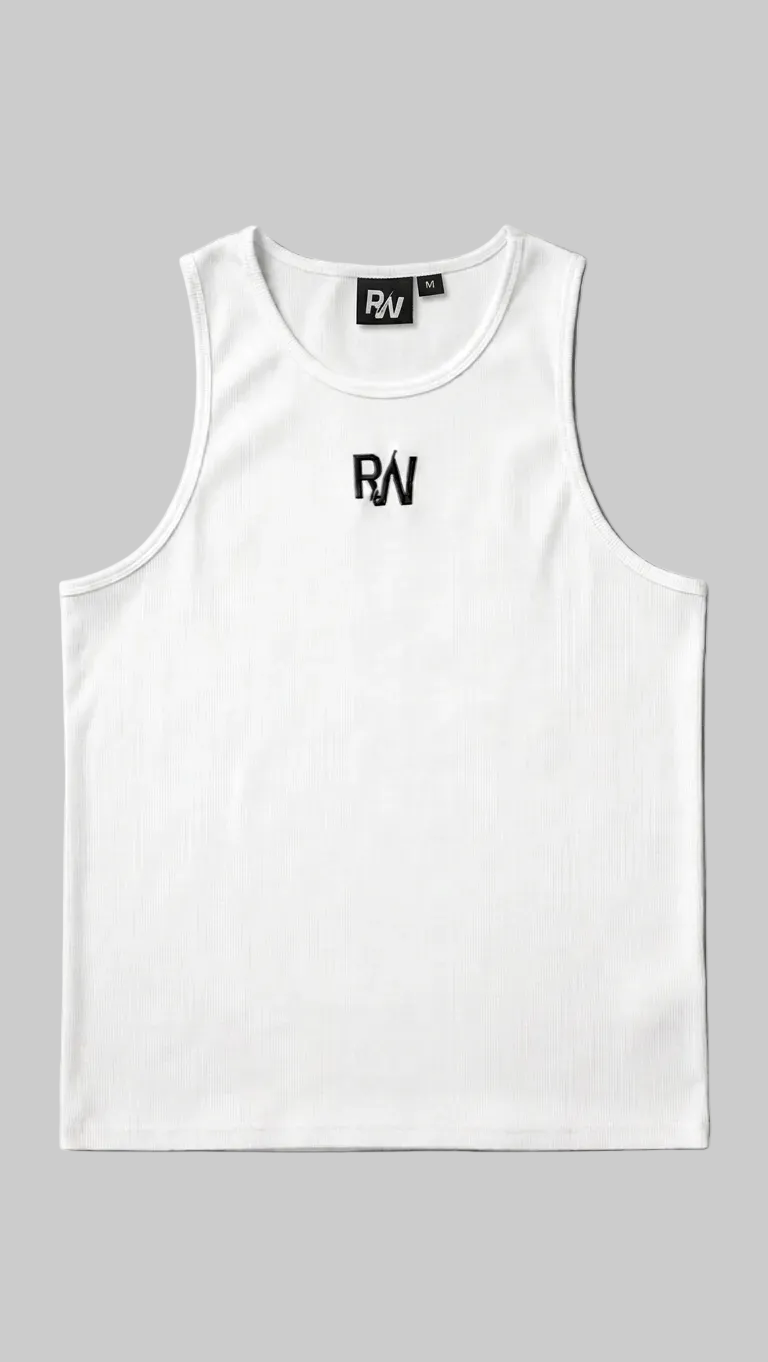 White Ribbed Muscle Fit Vest