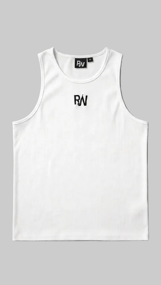 White Ribbed Muscle Fit Vest