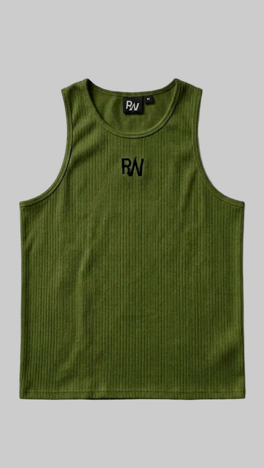 Army Green Ribbed Muscle Fit Vest